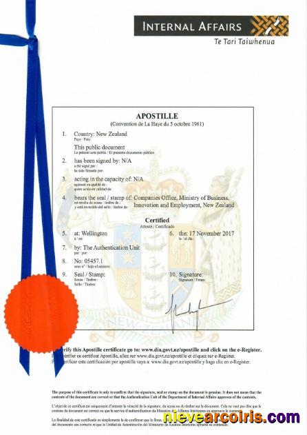 New Zeland Certificate of Incorporation